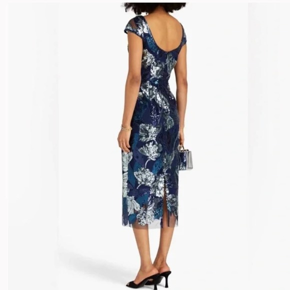 Marchesa Notte NWT Sequined Cocktail Dress Length Gown cutwork Midi 14 - Picture 3 of 15